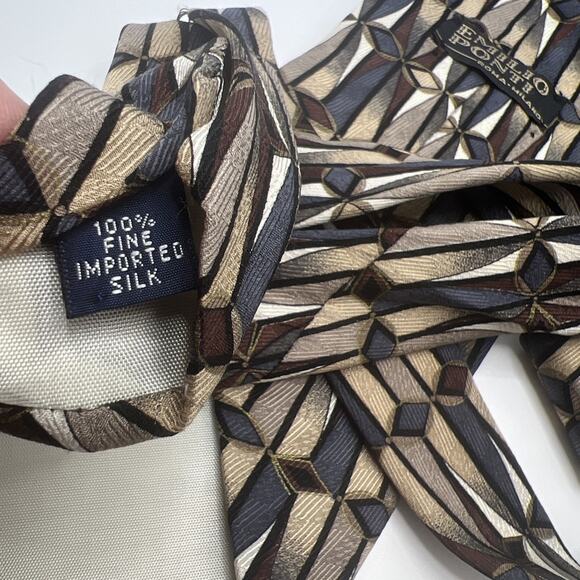 Emilio Ponti Men's Long Tie Silk Necktie 60"x 3.75” Jewel Tone Geometric WOW! - Picture 5 of 8